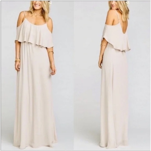 Show Me Your MuMu Dresses & Skirts - Show Me Your Mumu Caitlin Ruffle Maxi Dress Bone Neutral Bridesmaid Dress XXL